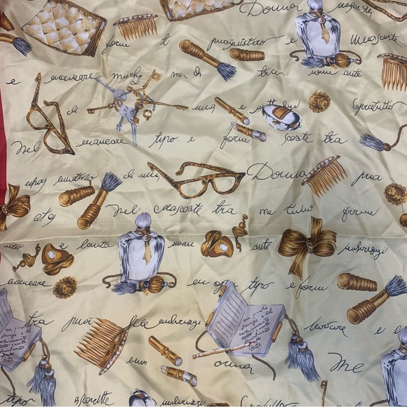 VTG Jones New York 100% Silk Rolled Edge Printed Scarf Perfume Tassel Key Square - Picture 5 of 11